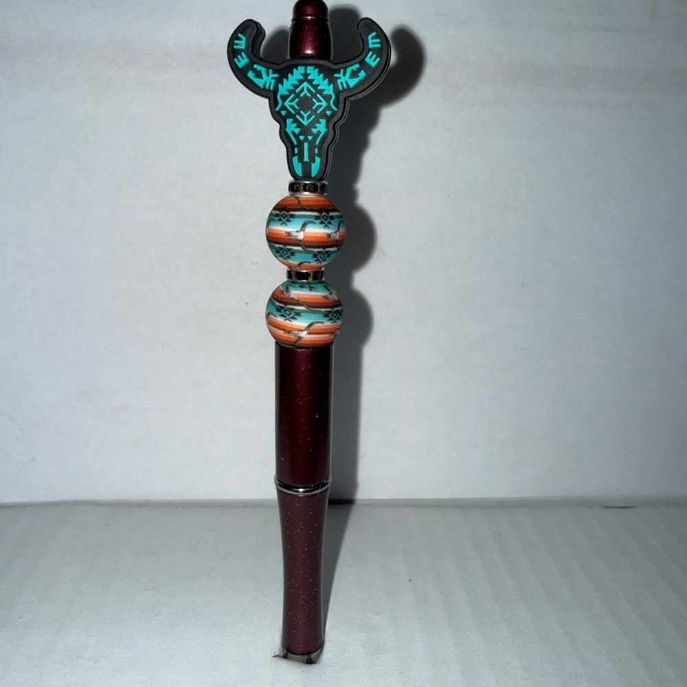 Handmade Beaded Pen- Decorative Brown and Teal silicone beads